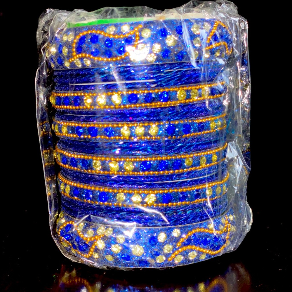 Royal Blue Fancy Bridal Bangle Sets Set Of 2